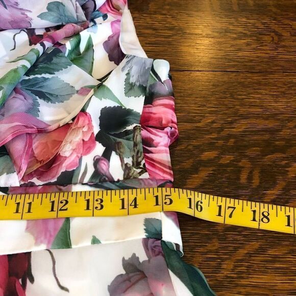 Maggy London Romantic White Floral Flutter Sleeve High Low Midi Dress Size 6 - Picture 10 of 12
